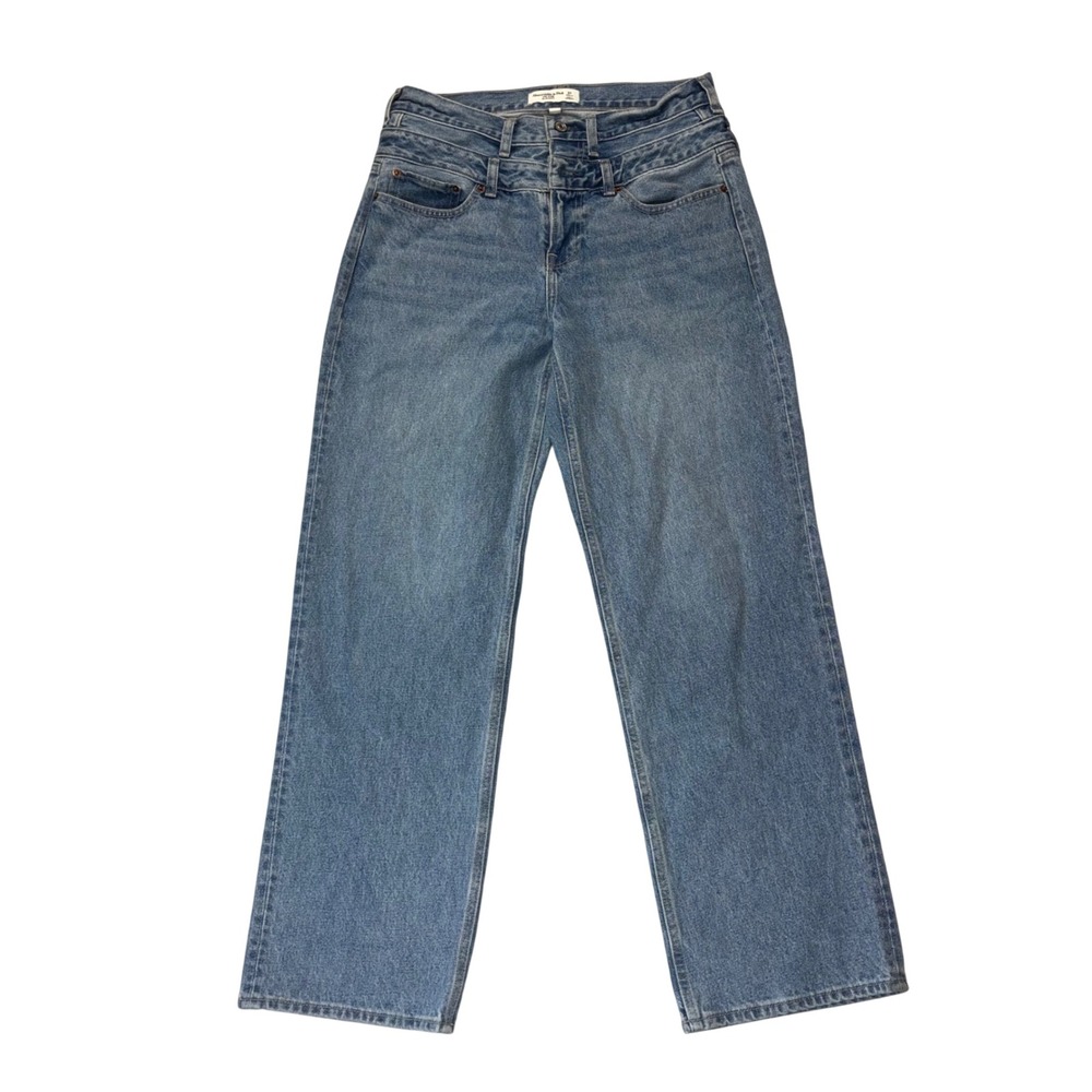 Abercrombie & Fitch Curve Love Mid Rise Slouchy Double Waistband Jeans Blue 27R